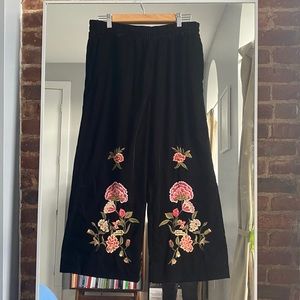 Zara Floral Embroidered Velvet Pants